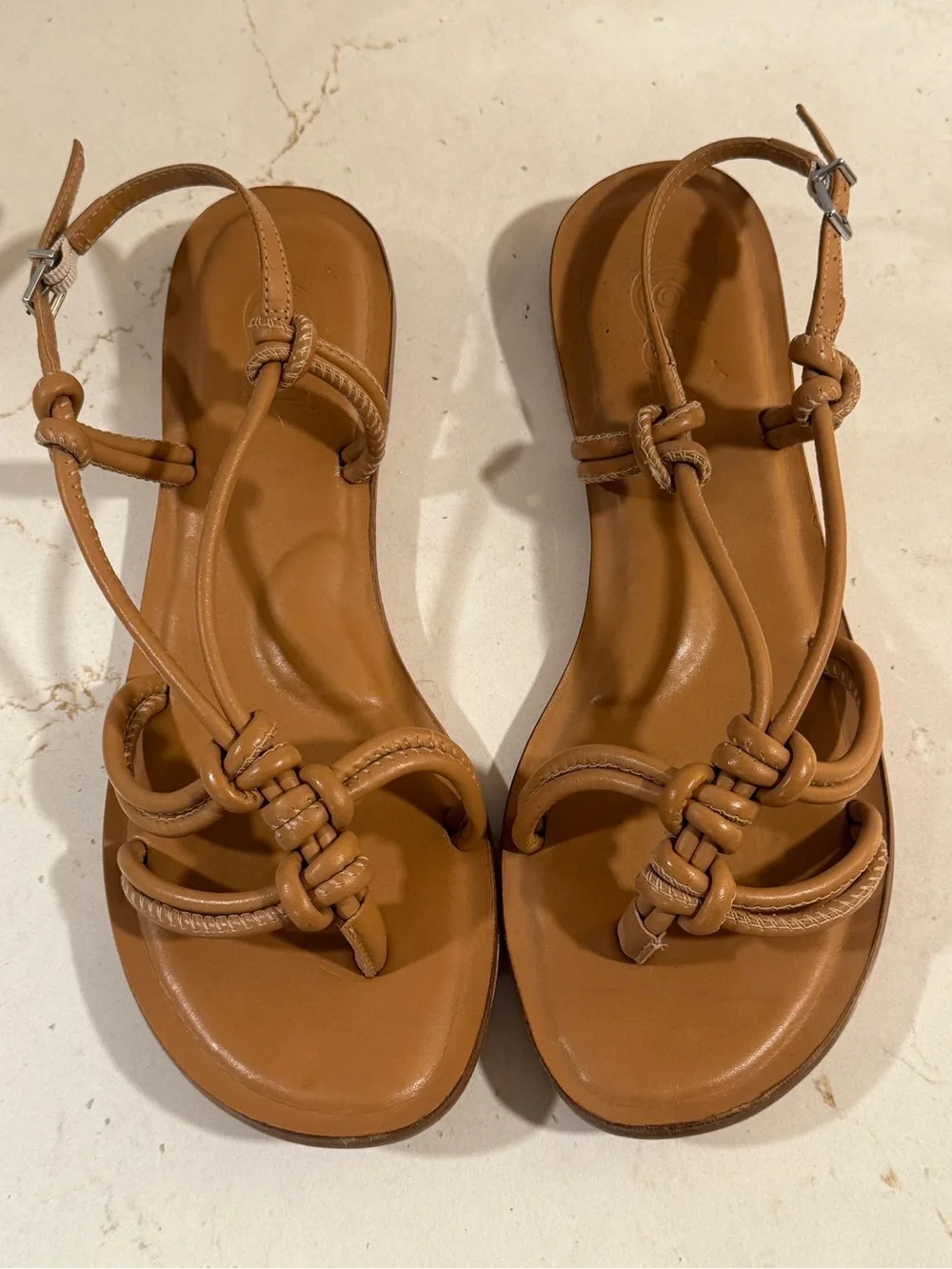Women’s Knot-Strap Leather Sandals in Tan - Picture 7 of 8